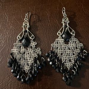 Silver Tone and Black Onyx Style Chandelier Earrings